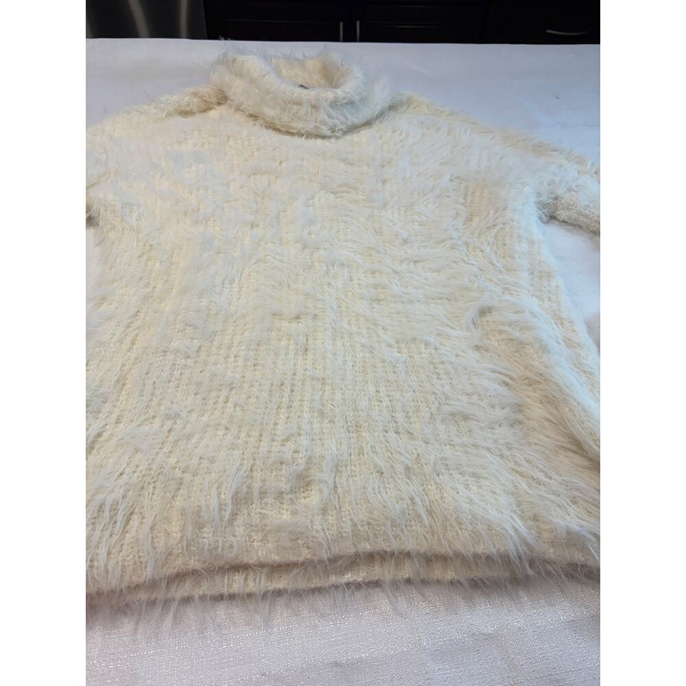 Express White Fuzzy Turtleneck Sweater Size S - image 3